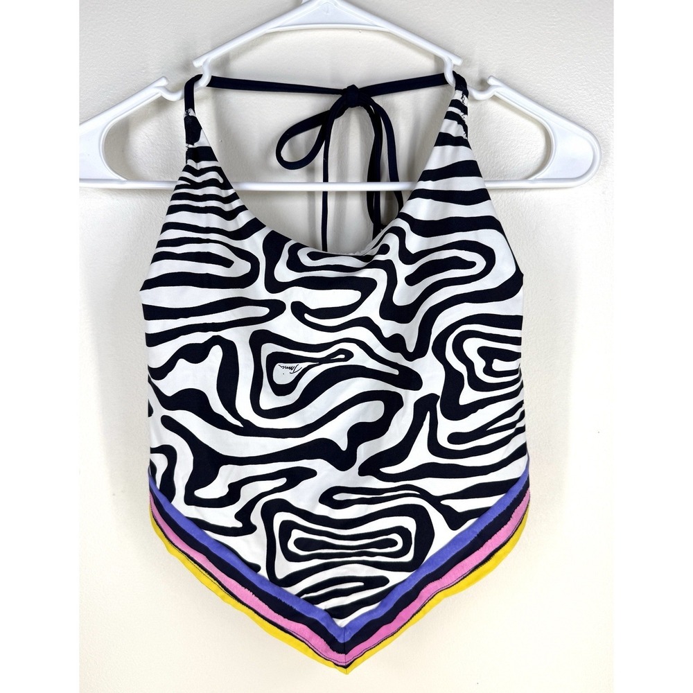 trina turk swim Top Size 10 Halter Neck Back Logo Clasp Handkerchief Style Bold